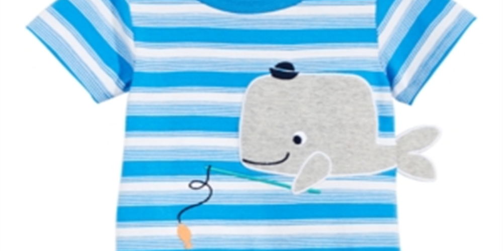 Macacão listrado de algodão com estampa de baleia First Impressions para bebês meninos, tamanho azul, 0 a 3 meses