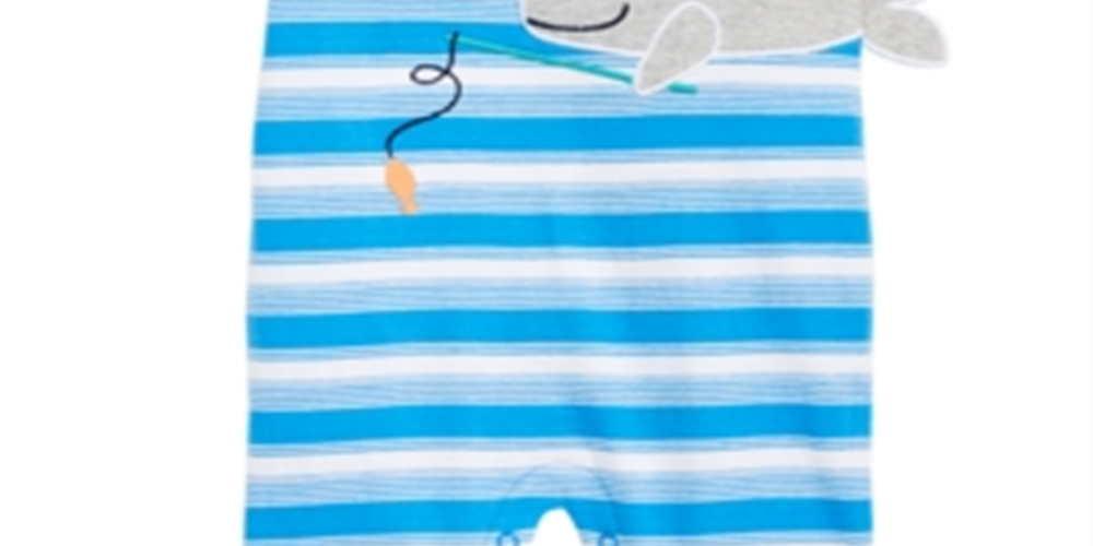 Macacão listrado de algodão com estampa de baleia First Impressions para bebês meninos, tamanho azul, 0 a 3 meses