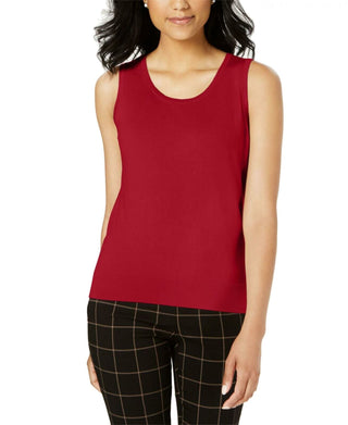 Suéter feminino sem mangas com gola redonda Charter Club, vermelho, tamanho X-S