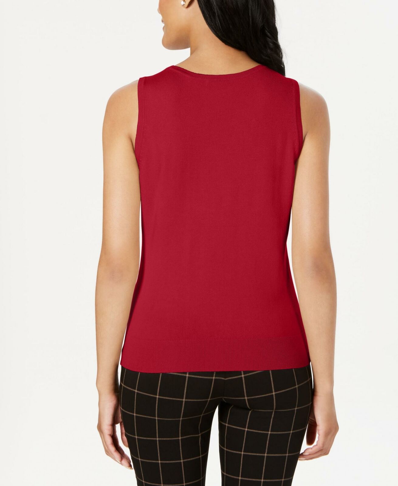 Suéter feminino sem mangas com gola redonda Charter Club, vermelho, tamanho X-S