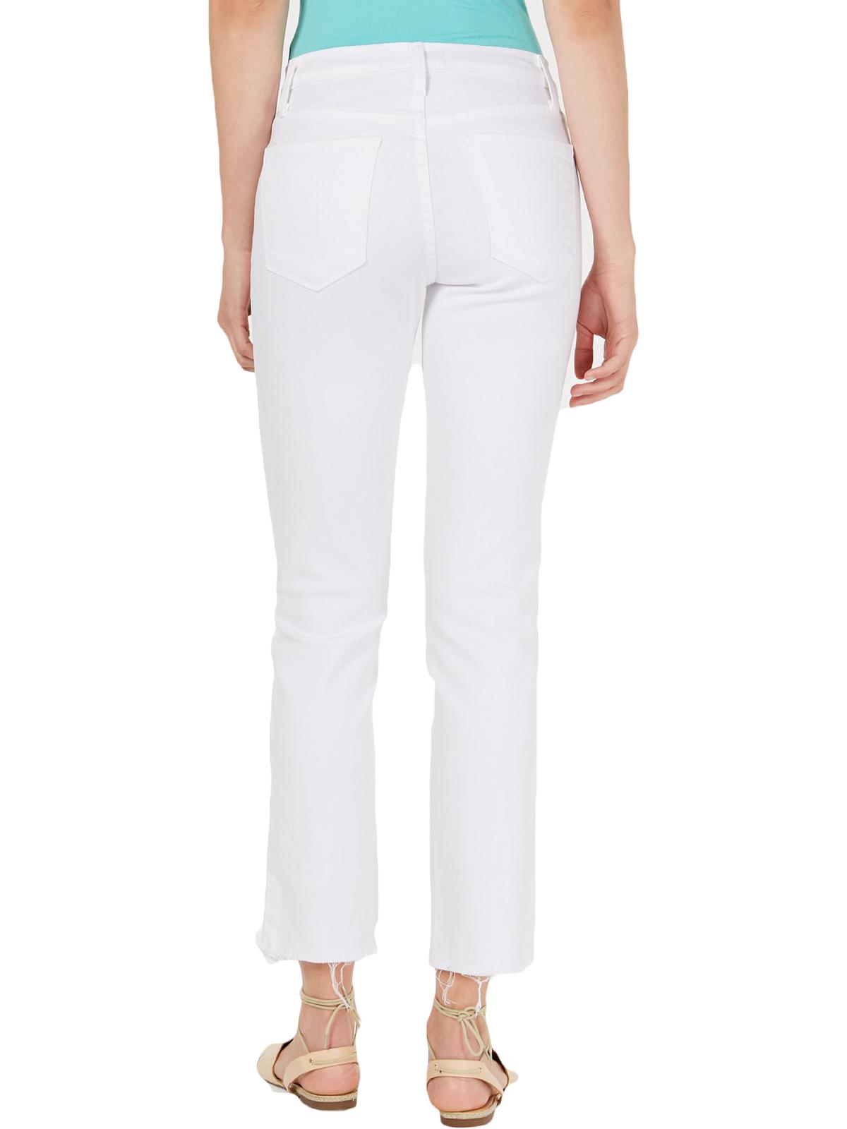 Calça jeans feminina Flying Monkey com botões e bainha crua, perna reta, branca, tamanho 28