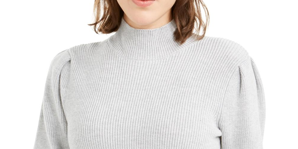 Suéter curto canelado feminino Bar III cinza tamanho pequeno