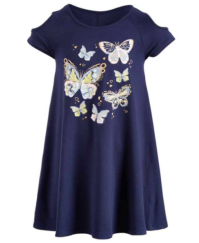 Vestido de mangas compridas com estampa de borboleta para meninas Epic Threads, azul, tamanho 2T