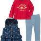 Tommy Hilfiger Conjunto de 3 peças com babados, gola de pele sintética, colete, top e leggings com logotipo, azul, tamanho 6