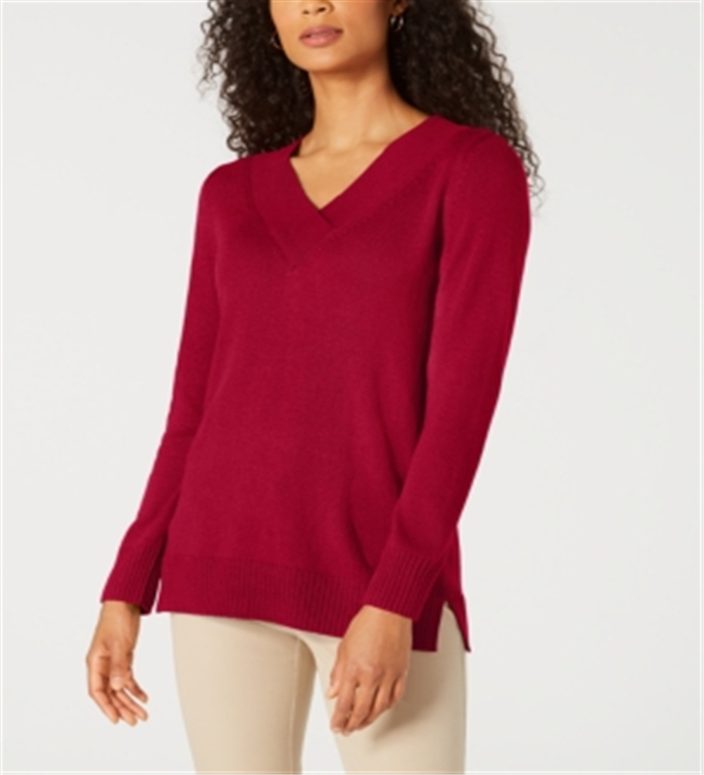 Karen Scott Suéter Feminino Gola V Sólida Vermelho Tamanho XS