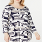 JM Collection Top texturizado feminino meio estampado azul tamanho 0X