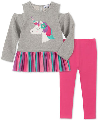 Conjunto de túnica e leggings de unicórnio de manga comprida para meninas da Kids Headquarters, cinza, tamanho 6 a 9 meses