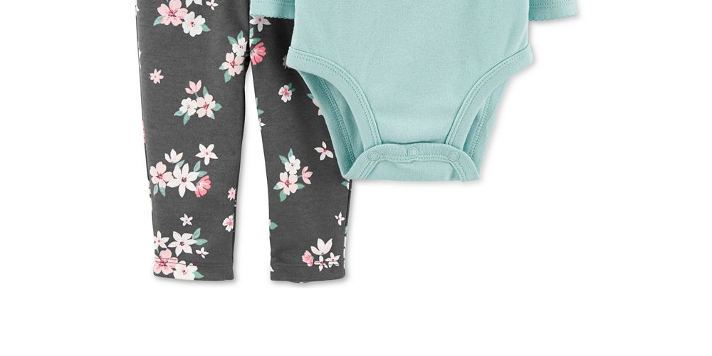 Body com babados e leggings florais Carter's Girl's 'Little Sister', azul-petróleo, tamanho 12 meses