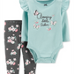 Body com babados e leggings florais Carter's Girl's 'Little Sister', azul-petróleo, tamanho 12 meses