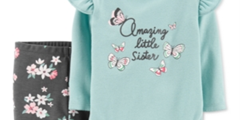 Body com babados e leggings florais Carter's Girl's 'Little Sister', azul-petróleo, tamanho 12 meses