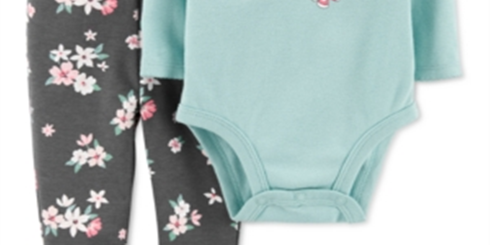 Body com babados e leggings florais Carter's Girl's 'Little Sister', azul-petróleo, tamanho 12 meses