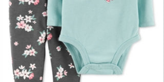 Body com babados e leggings florais Carter's Girl's 'Little Sister', azul-petróleo, tamanho 12 meses