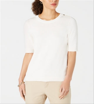 Suéter feminino Charter Club com manga cotovelo, branco pérola, tamanho pequeno GG