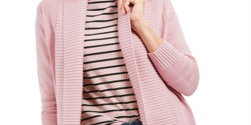 Cardigan feminino Charter Club com gola xale e frente aberta, rosa, tamanho médio