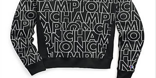 Moletom com capuz Champion feminino com estampa reversa e trama completa, preto, tamanho X-S