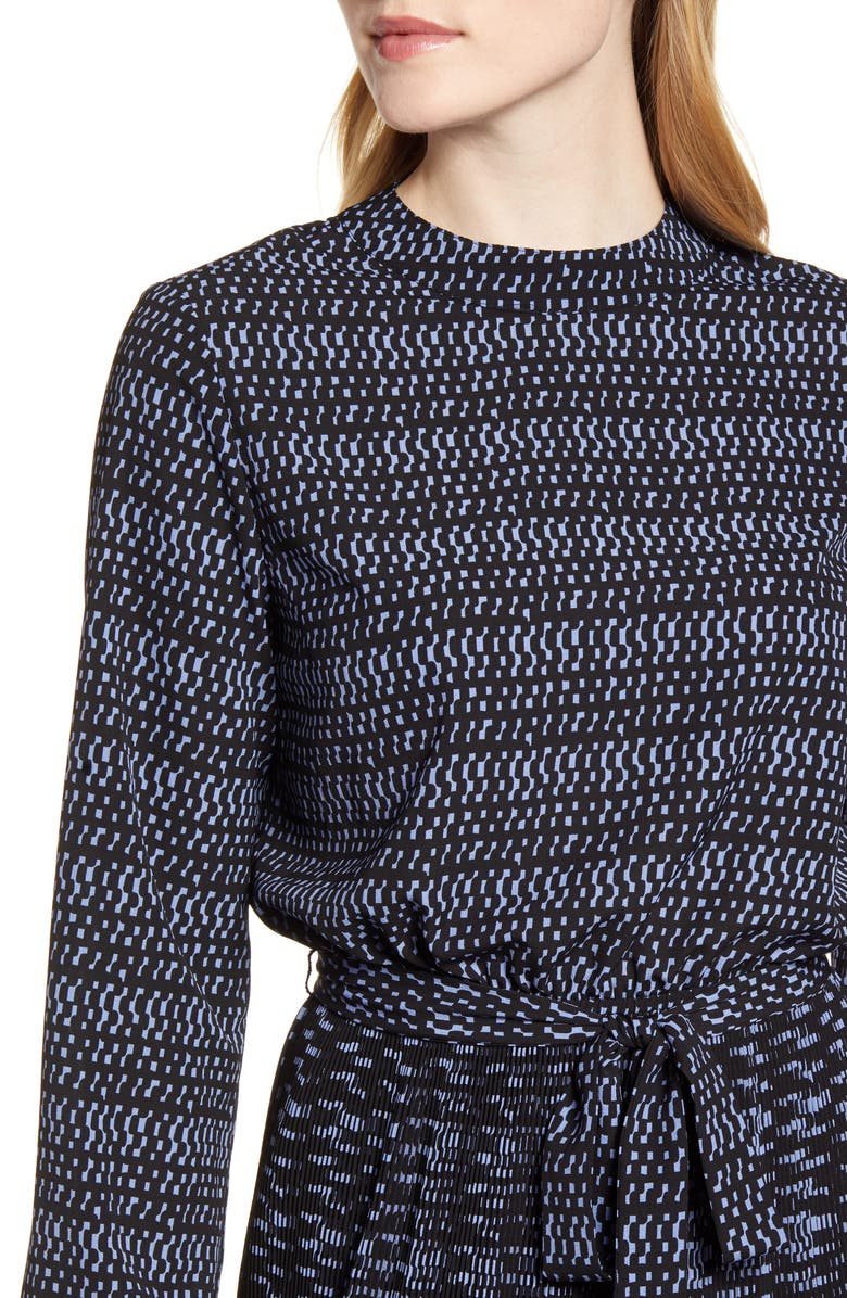 Vestido estampado feminino Anne Klein com decote falso, preto, tamanho X-S