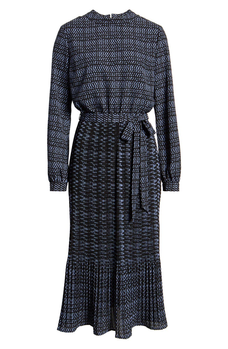 Vestido estampado feminino Anne Klein com decote falso, preto, tamanho X-S