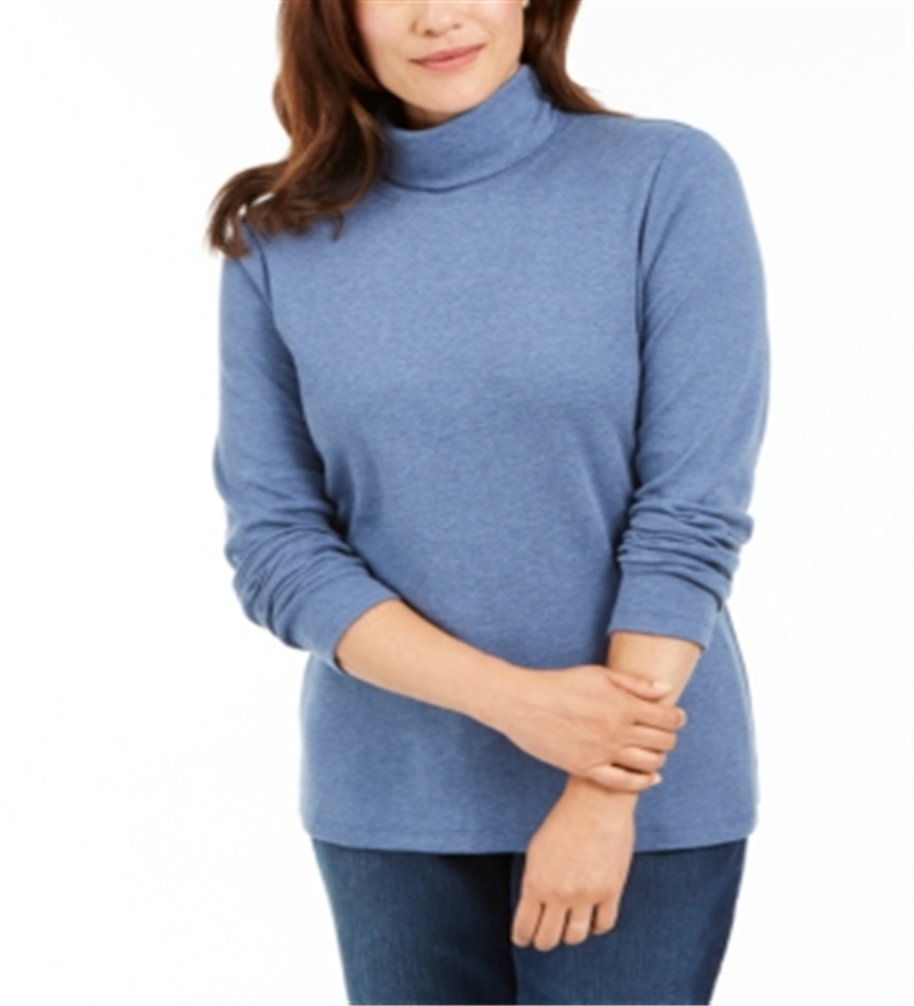 Karen Scott Blusa de gola alta feminina de algodão, azul, tamanho pequeno G