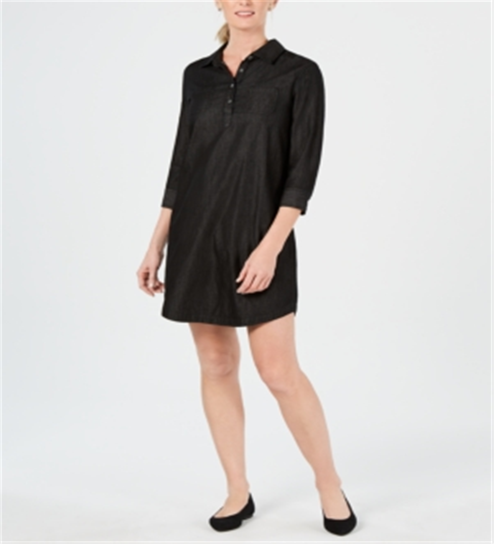 Vestido-camisa feminino Karen Scott Chambray, preto, tamanho pequeno, extragrande