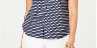 Camisa feminina com estampa de veleiro Charter Club, azul, tamanho 6, pequena