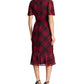 Vestido feminino Ralph Lauren com manga curta e caimento abaixo do joelho, preto/vermelho, tamanho 18