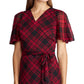 Vestido feminino Ralph Lauren com manga curta e caimento abaixo do joelho, preto/vermelho, tamanho 18