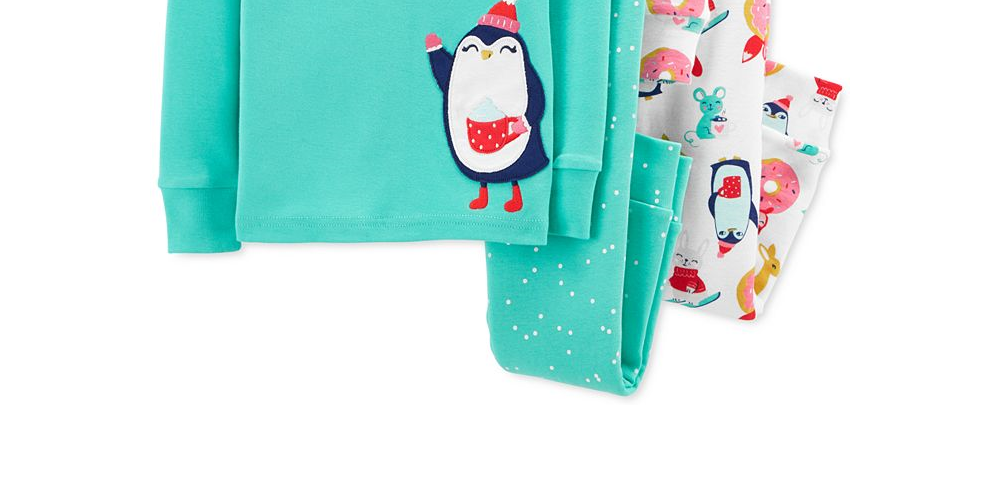 Conjunto de pijama de algodão com 4 peças Carter's Baby Girl, verde, tamanho 12 meses
