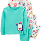 Conjunto de pijama de algodão com 4 peças Carter's Baby Girl, verde, tamanho 12 meses