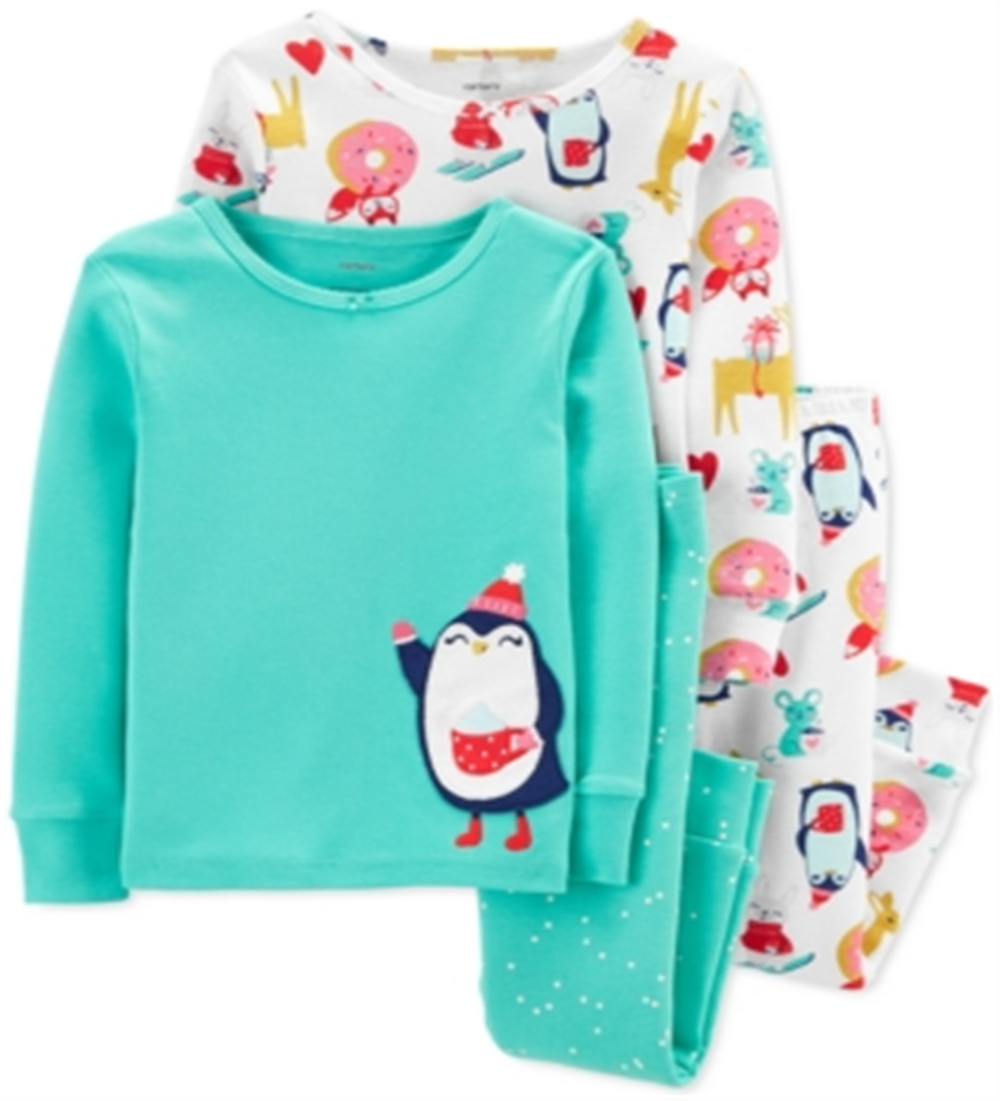 Conjunto de pijama de algodão com 4 peças Carter's Baby Girl, verde, tamanho 12 meses