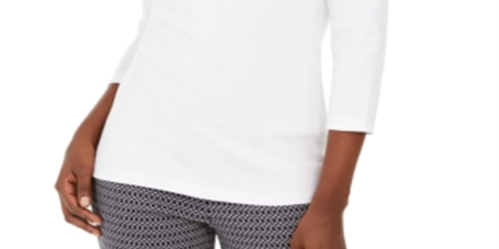 Karen Scott Top de algodão com acabamento em ilhós feminino, branco, tamanho X-S