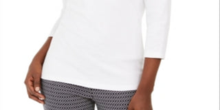 Karen Scott Top de algodão com acabamento em ilhós feminino, branco, tamanho X-S