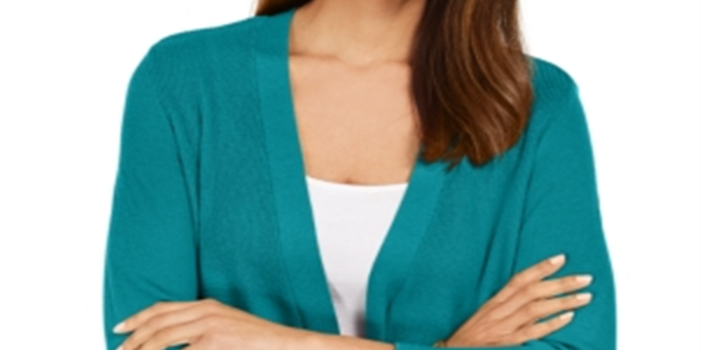 Cardigan feminino JM Collection com mangas divididas e nervuras mistas, azul, tamanho XX-G