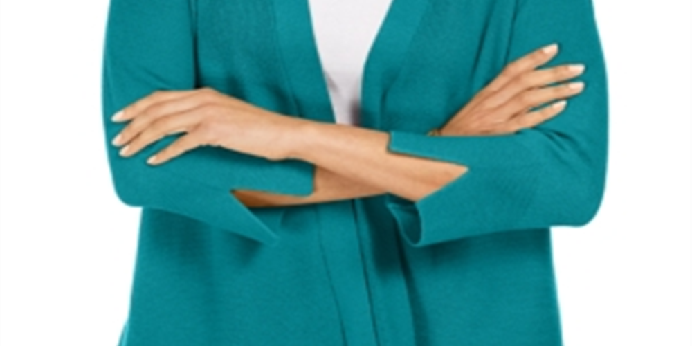 Cardigan feminino JM Collection com mangas divididas e nervuras mistas, azul, tamanho XX-G