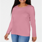 Blusa feminina Karen Scott com decote redondo e acabamento em cetim, rosa, tamanho grande