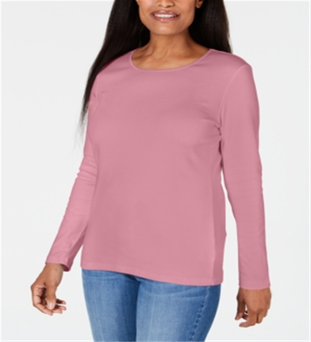 Blusa feminina Karen Scott com decote redondo e acabamento em cetim, rosa, tamanho grande