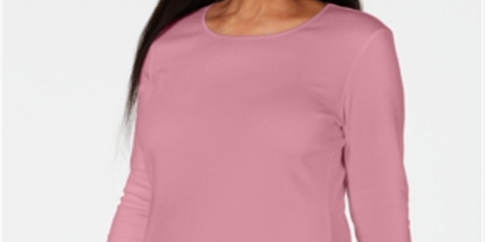 Blusa feminina Karen Scott com decote redondo e acabamento em cetim, rosa, tamanho grande