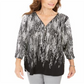 Blusa feminina estampada com zíper e gola alta, preta, tamanho pequeno GG