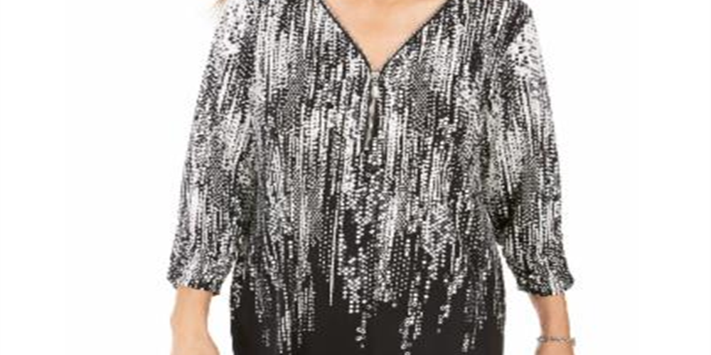 Blusa feminina estampada com zíper e gola alta, preta, tamanho pequeno GG