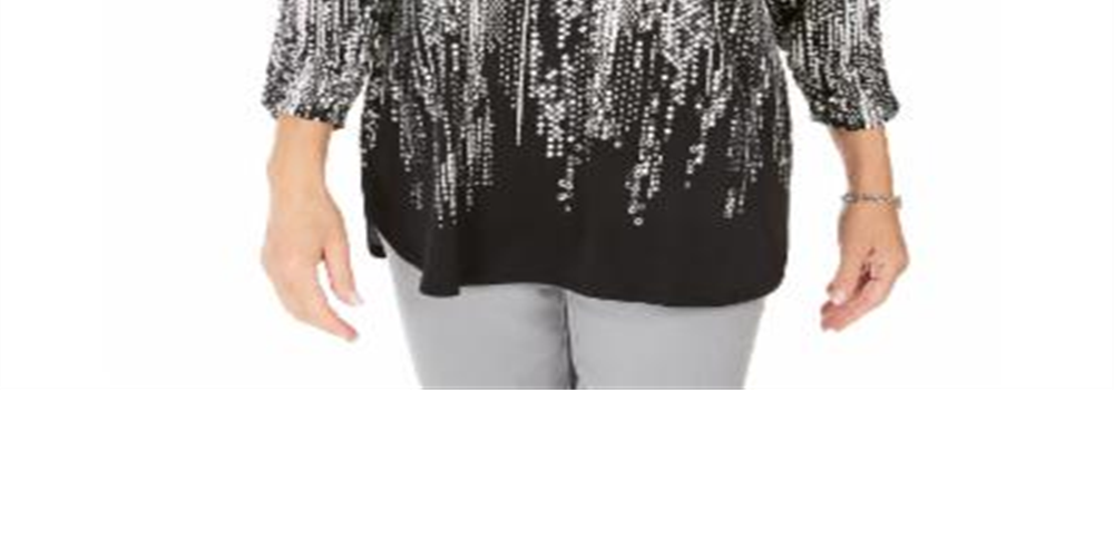 Blusa feminina estampada com zíper e gola alta, preta, tamanho pequeno GG