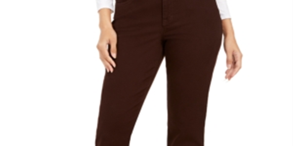Calça jeans feminina estilo curvilíneo com perna reta, marrom, tamanho 6