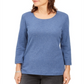 Blusa feminina Karen Scott de algodão com manga 3/4, azul, tamanho P