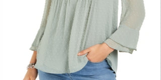 Charter Club Blusa feminina texturizada com babados duplos, verde, tamanho pequeno