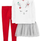 Conjunto de pijama de tutu de rena Carter's para meninas, 3 peças, branco, tamanho 2T