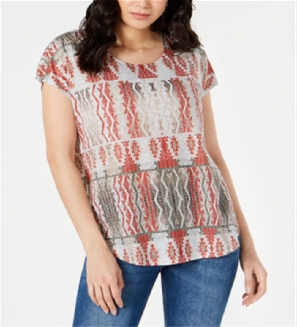 Blusa feminina estampada com decote redondo, estilo &amp; co, marrom, tamanho extrapequeno