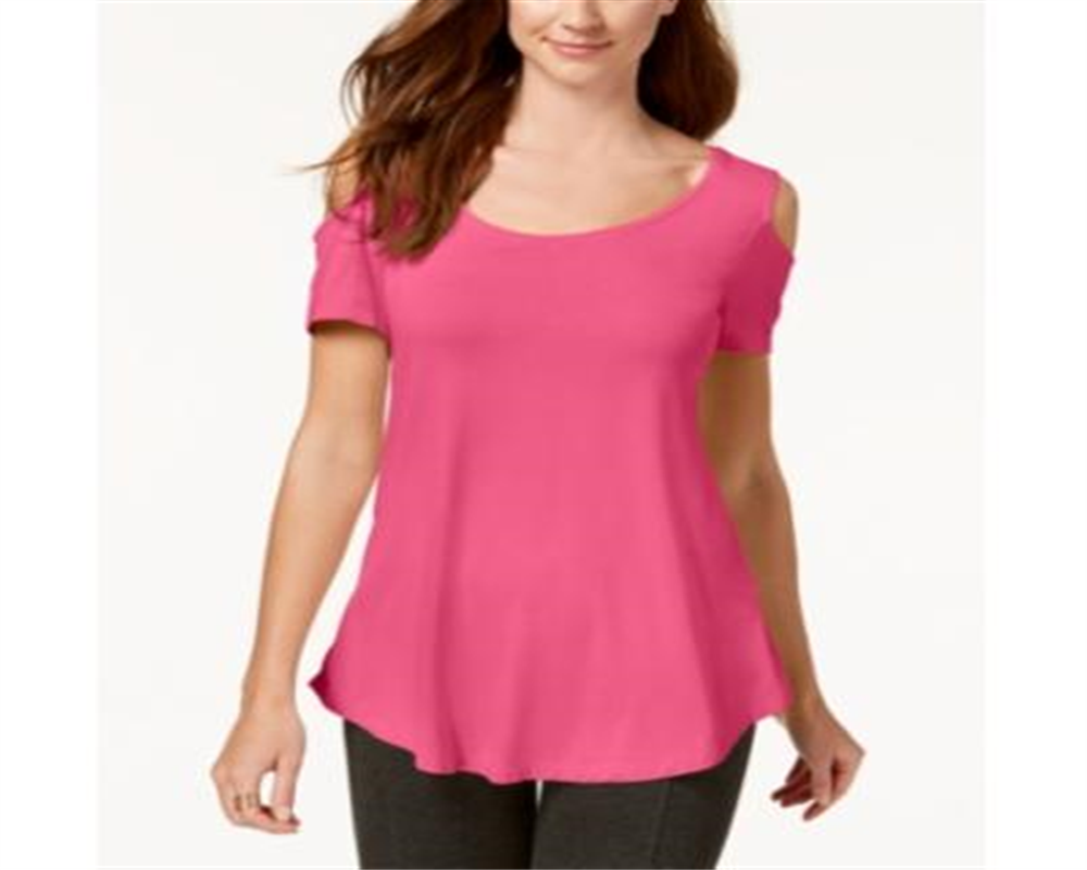 Camiseta feminina JM Collection com ombros descobertos e alças finas, rosa, tamanho X-S