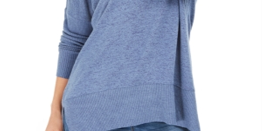 Túnica feminina estilo &amp; co com decote em V e ombros caídos, azul, tamanho extrapequeno