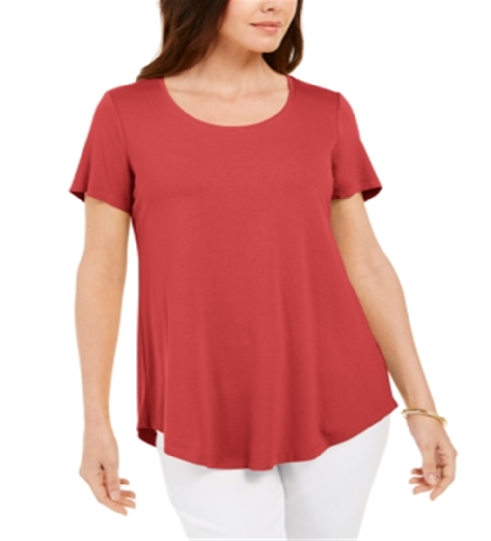 JM Collection Top feminino com decote redondo, vermelho, tamanho pequeno