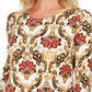 JM Collection Blusa feminina floral com manga 3/4 e decote redondo, tamanho pequeno, marrom