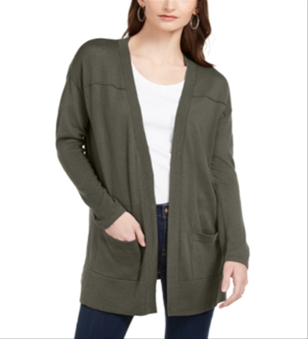 Cardigan feminino com frente aberta e ombros caídos, tamanho pequeno P, verde, estilo &amp; co