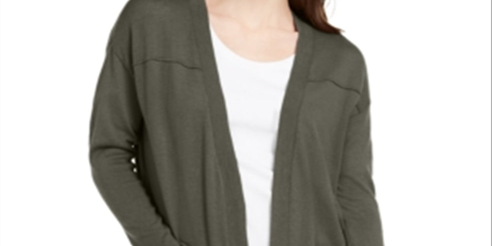 Cardigan feminino com frente aberta e ombros caídos, tamanho pequeno P, verde, estilo &amp; co